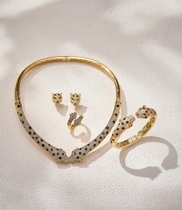 Gold-Tone Pavé Dual Animal-Head Bangle Bracelet 2