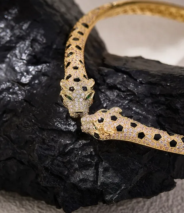 Gold-Tone Pavé Dual Animal-Head Bangle Bracelet 5