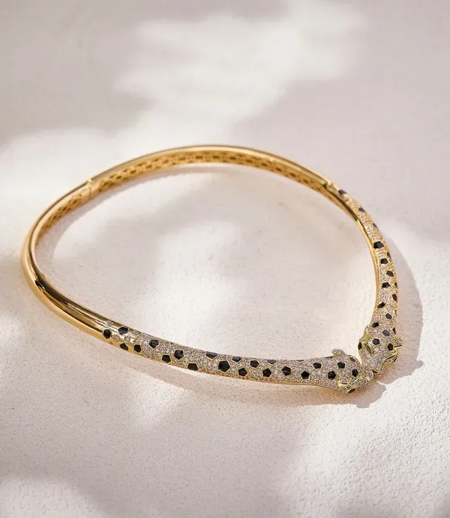 Gold-Tone Pavé Dual Animal-Head Bangle Bracelet 7