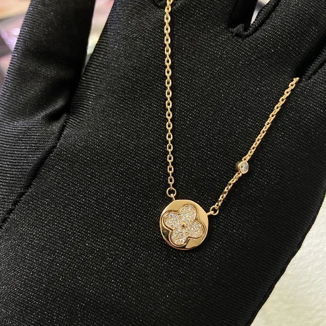 Gold-Tone Pavé Four-Petal Flower Pendant Necklace 2