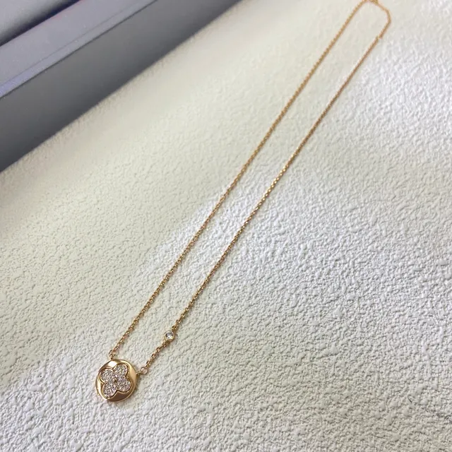 Gold-Tone Pavé Four-Petal Flower Pendant Necklace 4