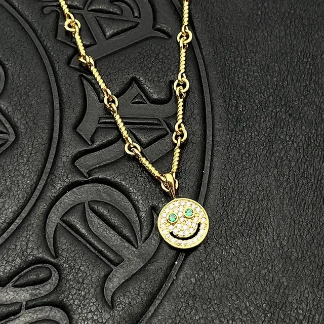 Gold-Tone Pavé Smiley Face Pendant Necklaces 3
