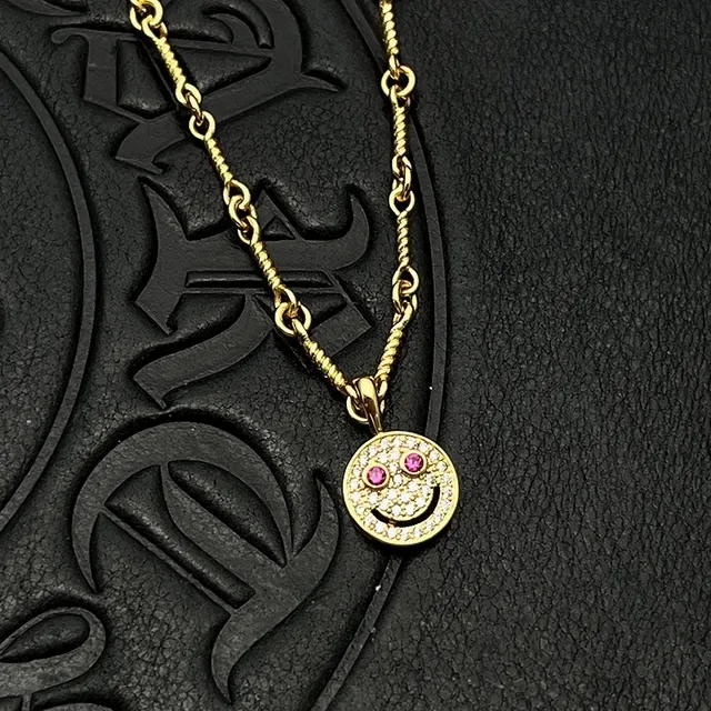 Gold-Tone Pavé Smiley Face Pendant Necklaces 4