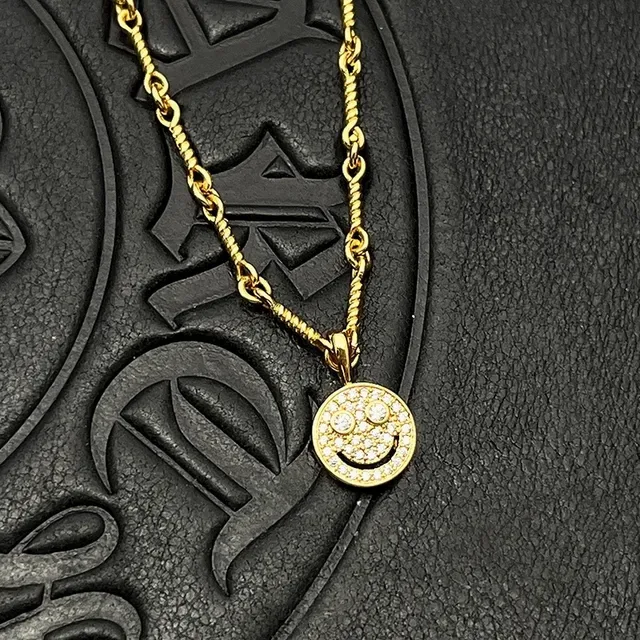 Gold-Tone Pavé Smiley Face Pendant Necklaces 5