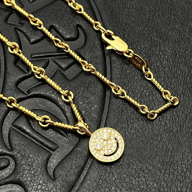 Gold-Tone Pavé Smiley Face Pendant Necklaces 7