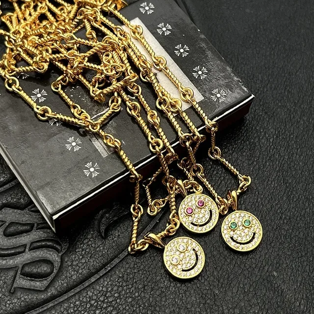 Gold-Tone Pavé Smiley Face Pendant Necklaces 9