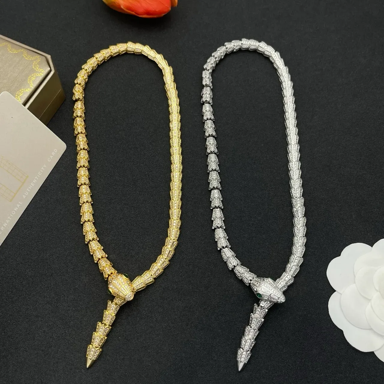 Gold-Tone Pavé Snake Motif Necklace 4