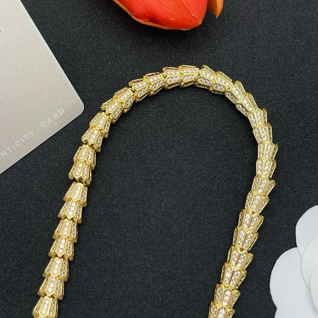 Gold-Tone Pavé Snake Motif Necklace 6