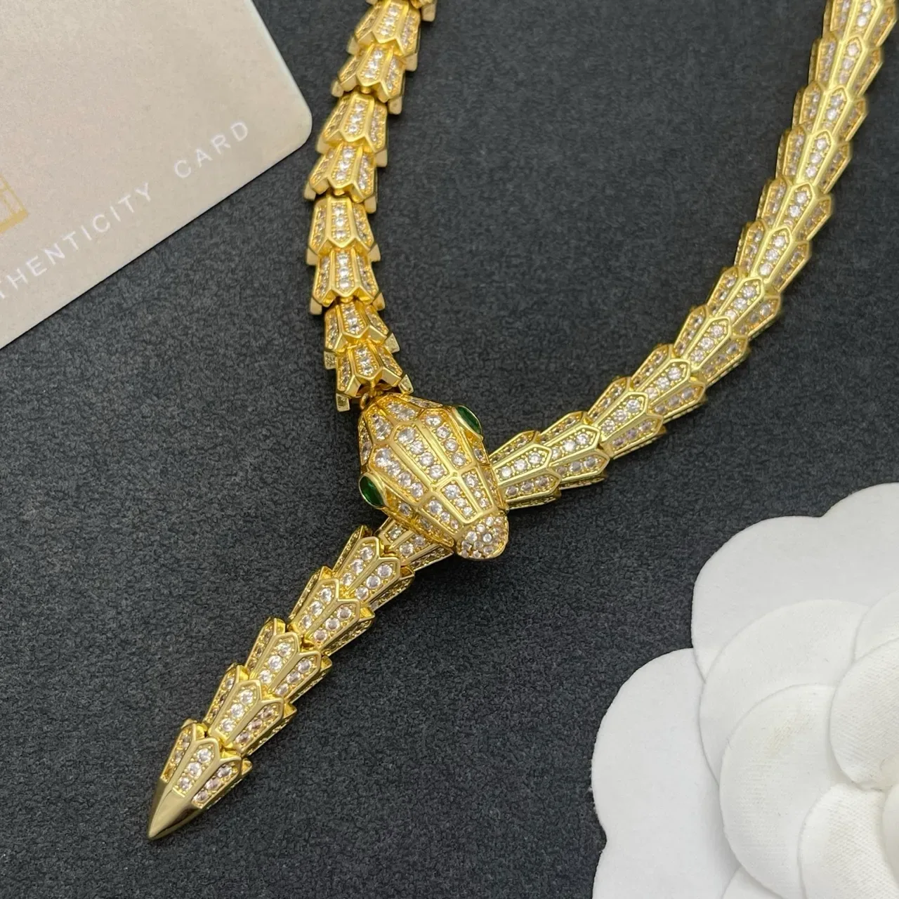 Gold-Tone Pavé Snake Motif Necklace 7