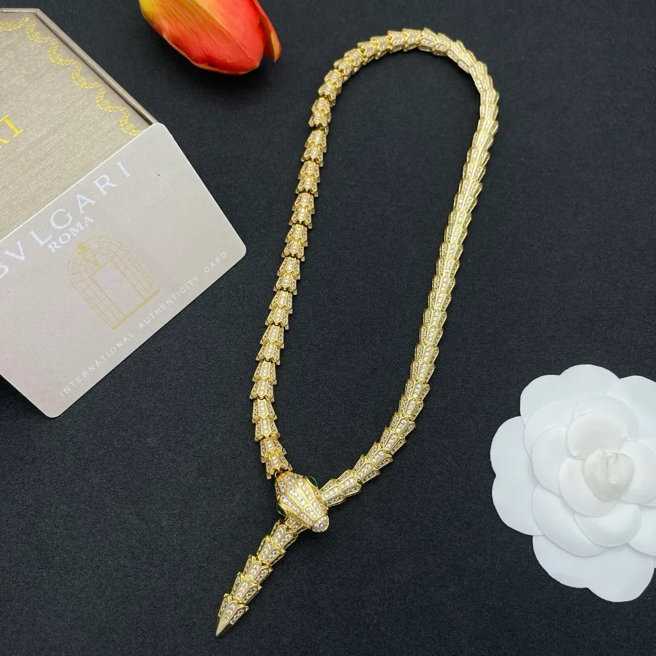 Gold-Tone Pavé Snake Motif Necklace 8