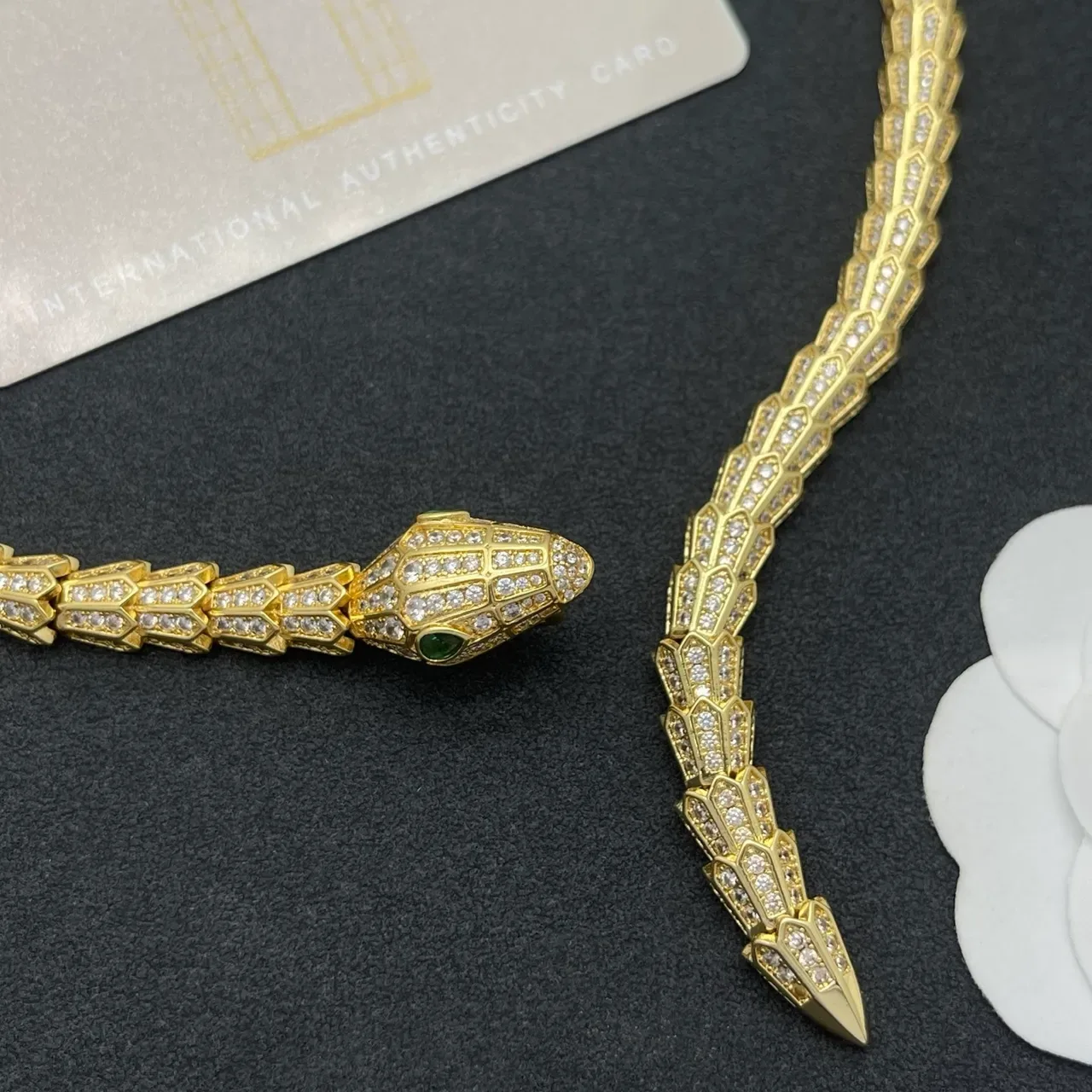 Gold-Tone Pavé Snake Motif Necklace 9
