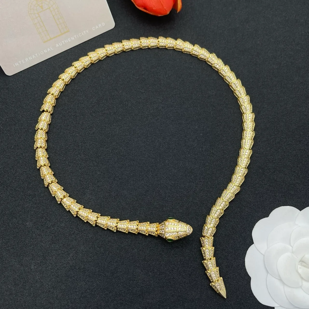 Gold-Tone Pavé Snake Motif Necklace 10
