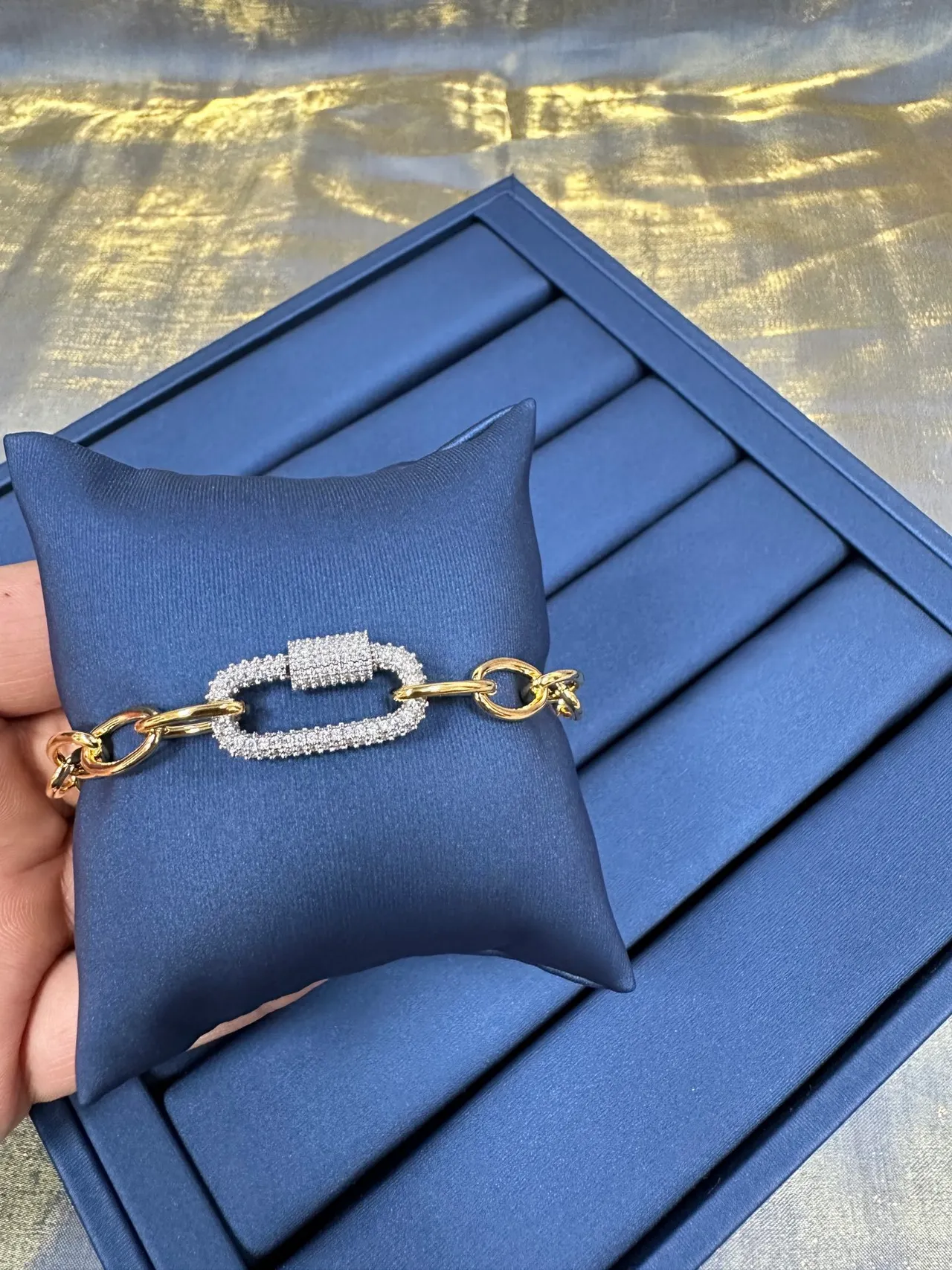 Gold-Tone Pavé Stone Chain Link Bracelet 9
