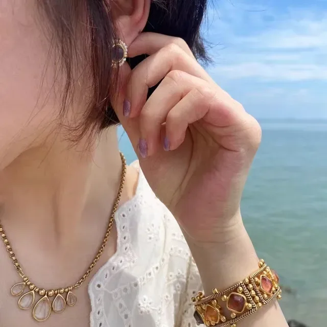 Gold-Tone Pearl Halo Cabochon Stud Earrings 2