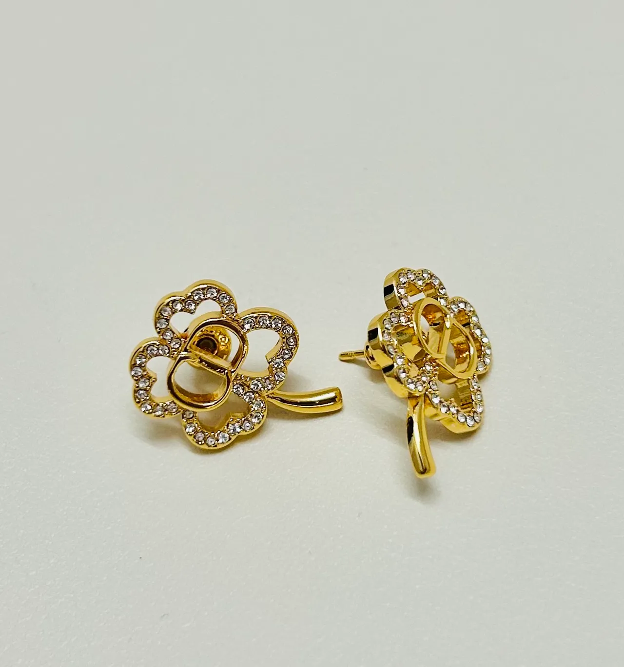 Gold-Tone Quatrefoil Pavé Crystal Stud Earrings 4