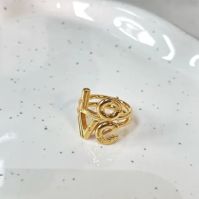 Gold-Tone Sculpted LOVE Letter Ring 3
