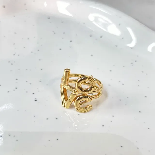Gold-Tone Sculpted LOVE Letter Ring 6