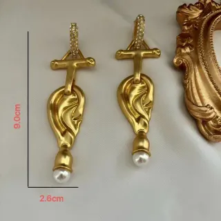 Gold-Tone Sculptural Pearl Terminal Crystal Hook Earrings