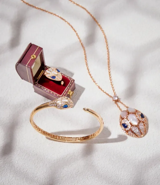 Gold-Tone Snake-Head Pavé Diamond and Gemstone Ring 3