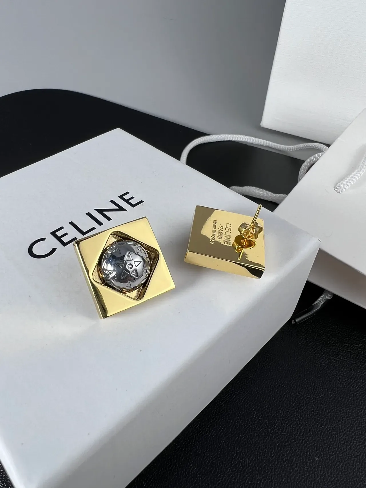 Gold-Tone Square Frame Faceted Sphere Metallic Jewelry 3