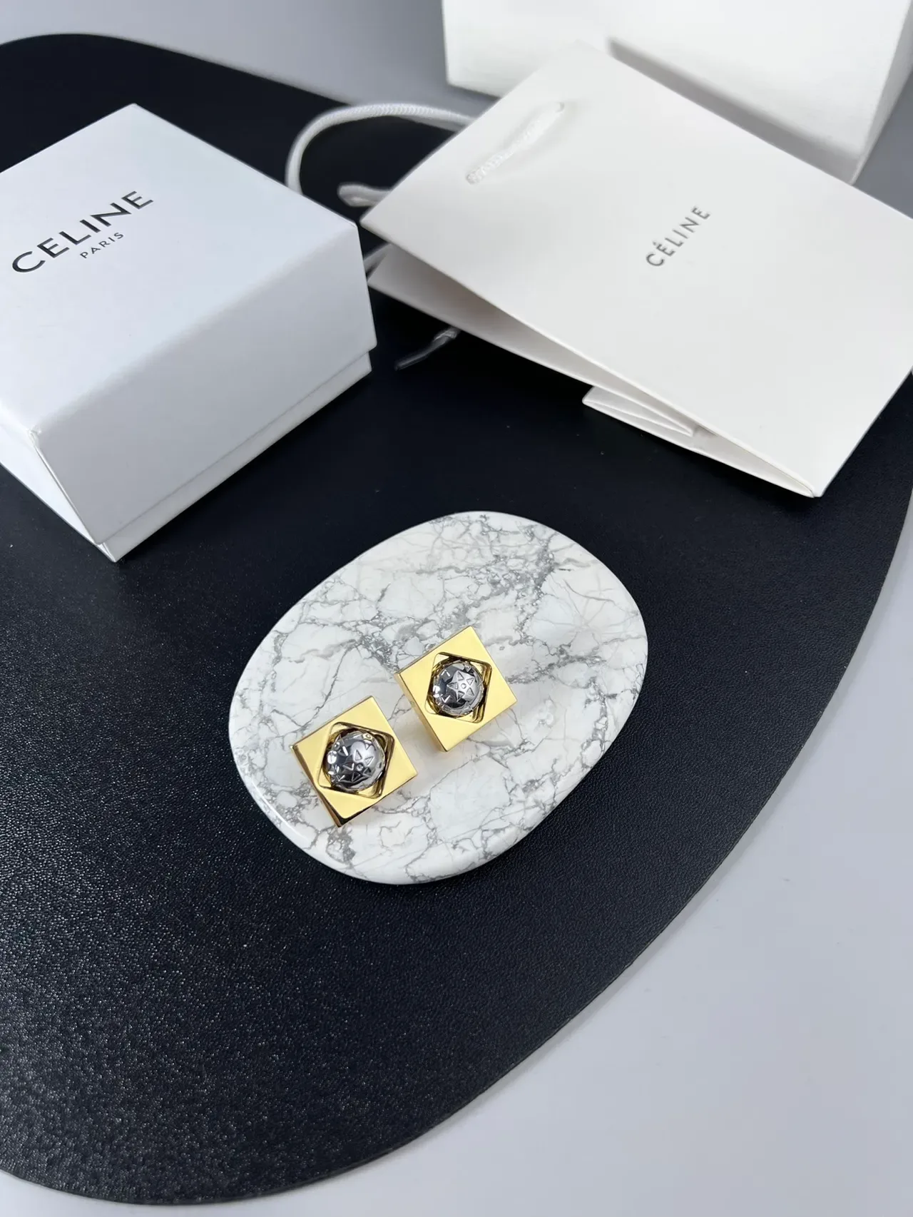 Gold-Tone Square Frame Faceted Sphere Metallic Jewelry 5