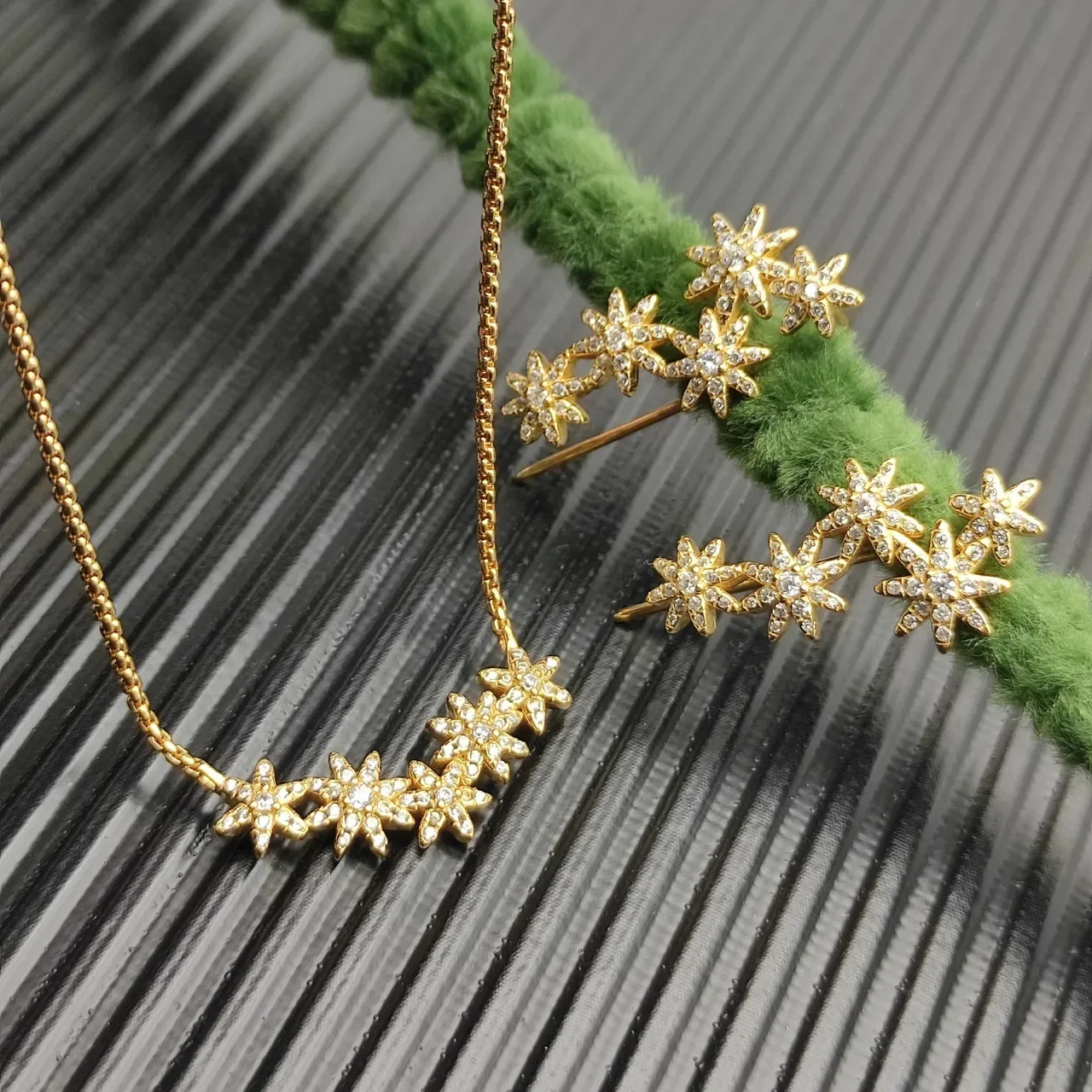 Gold-Tone Starburst Pavé Ear Cuffs Earrings 2