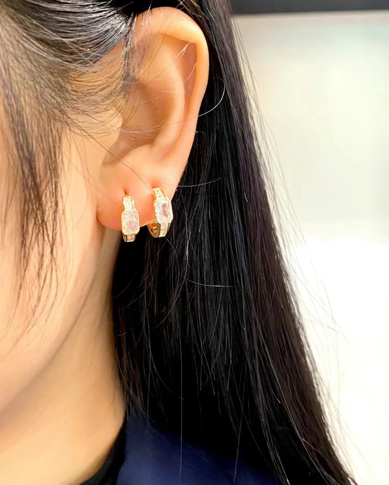 Gold-Tone Stone-Set Hoop Earrings 3