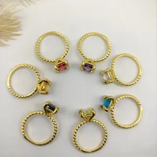 Gold-Tone Twisted Rope Band Claw-Set Gemstone Rings