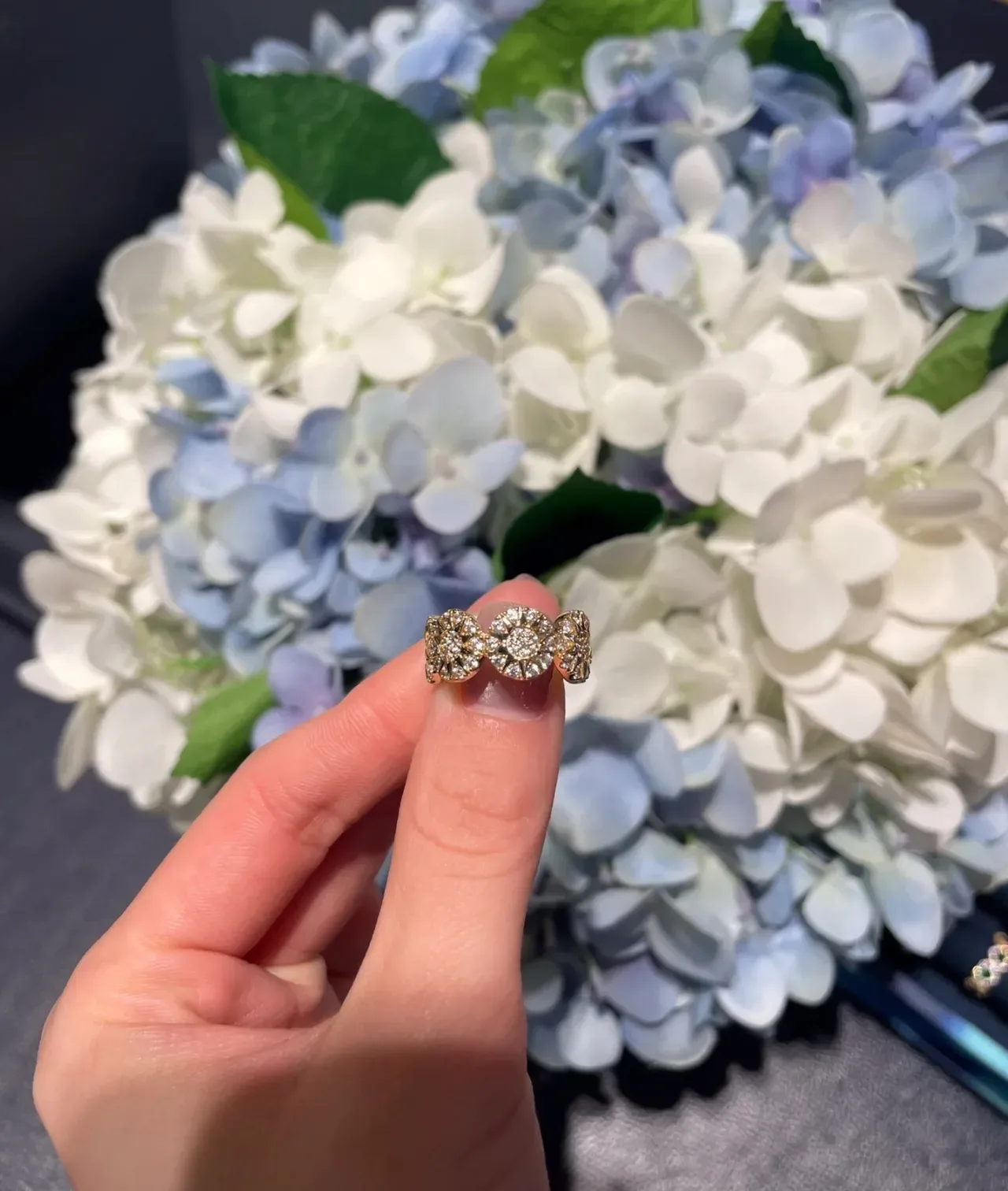 Gold-Toned Floral Cluster Pavé Diamond Ring 2