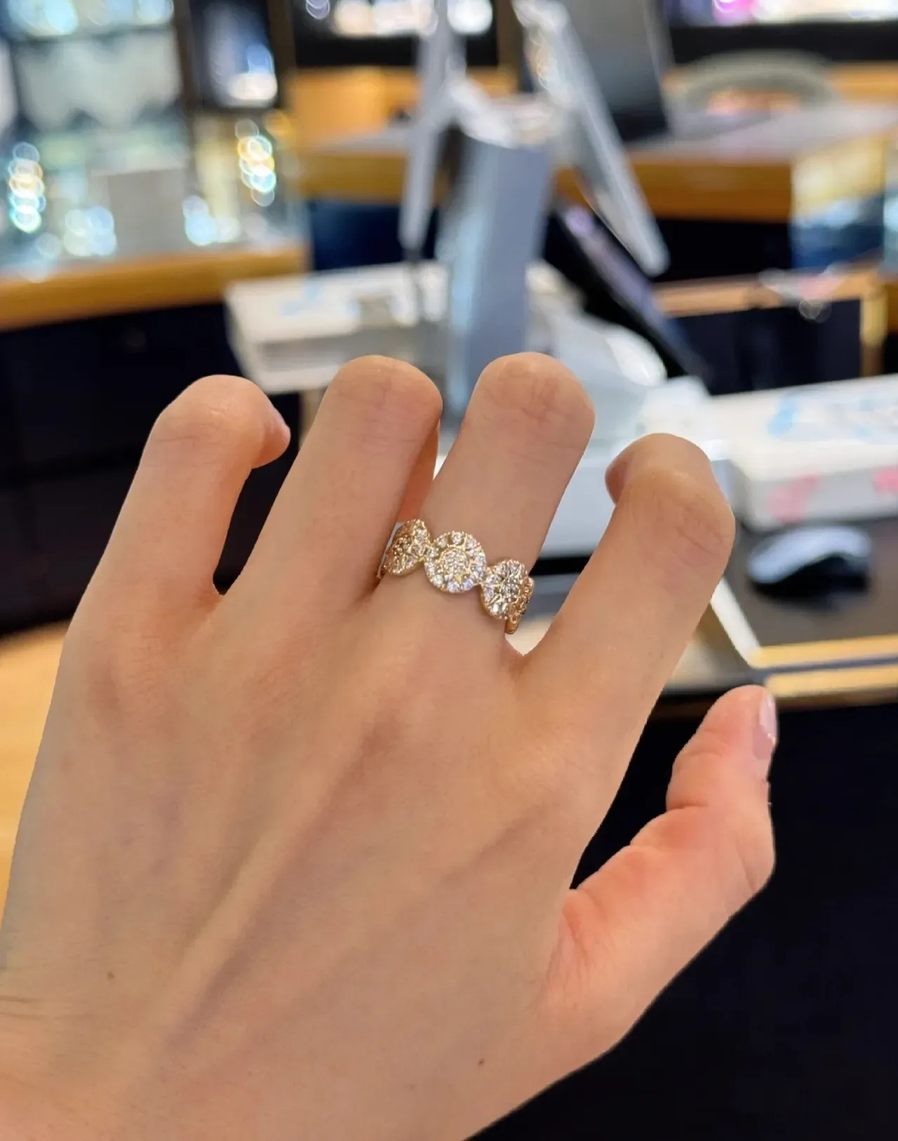Gold-Toned Floral Cluster Pavé Diamond Ring 3