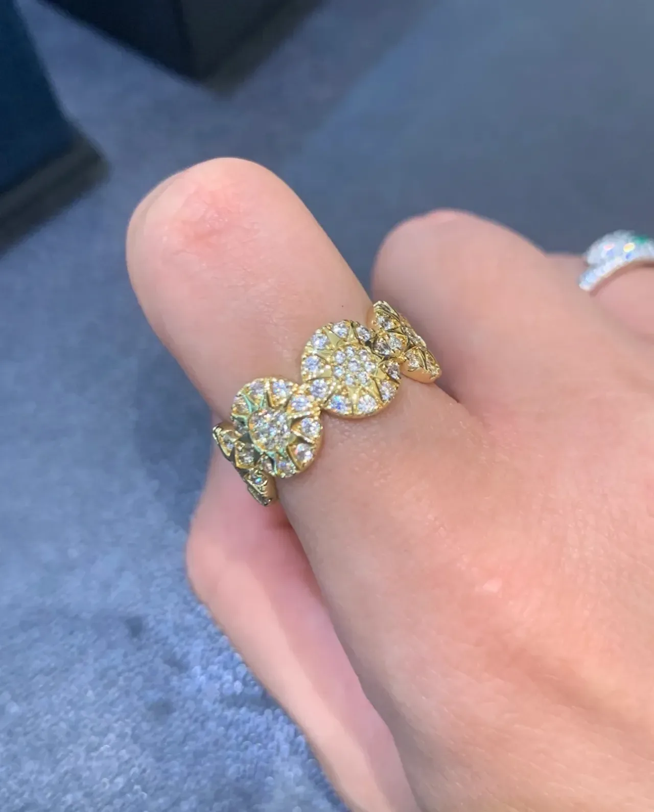 Gold-Toned Floral Cluster Pavé Diamond Ring 5