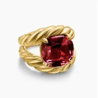 Gold-Toned Twisted Rope Band Red Gemstone Ring