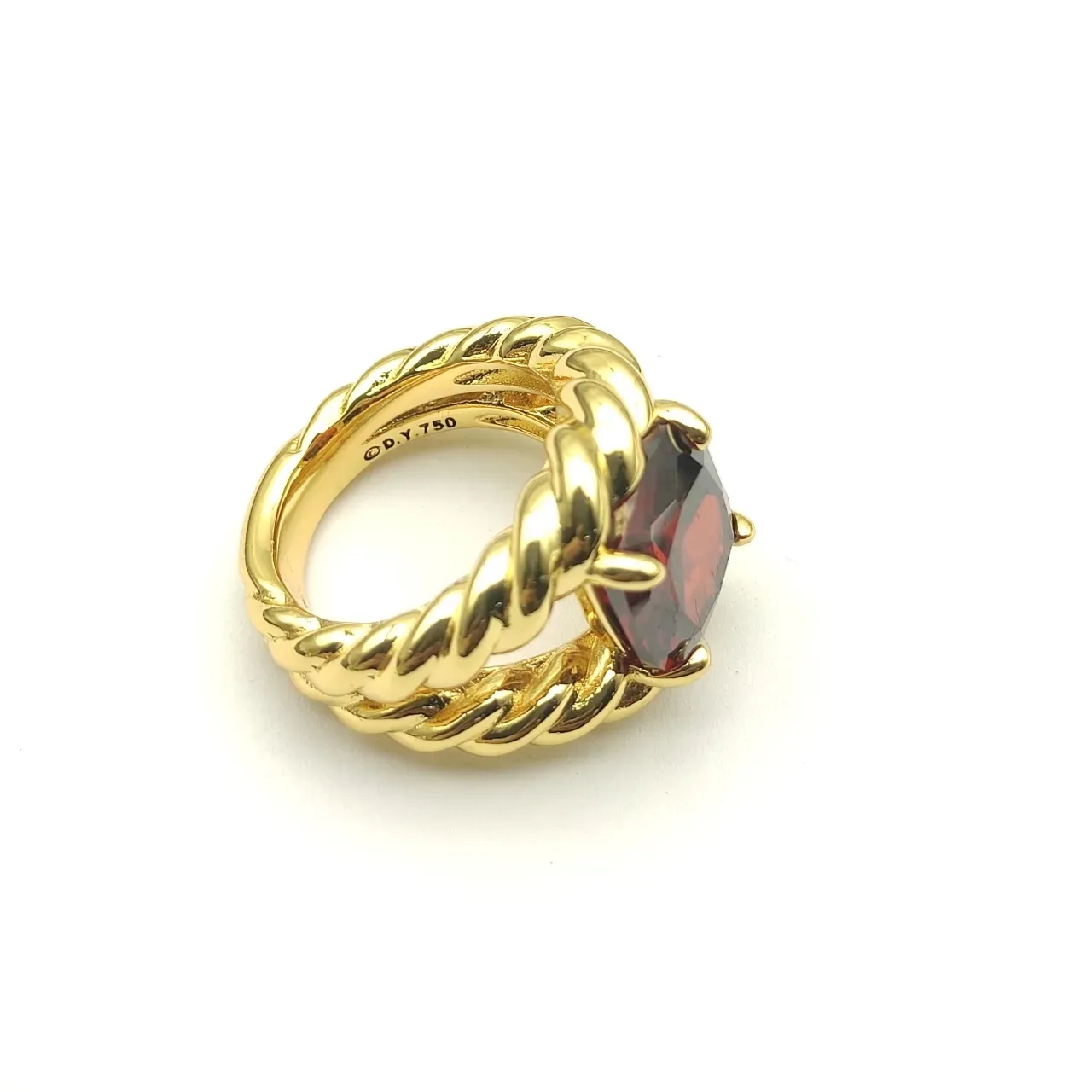 Gold-Toned Twisted Rope Band Red Gemstone Ring 5