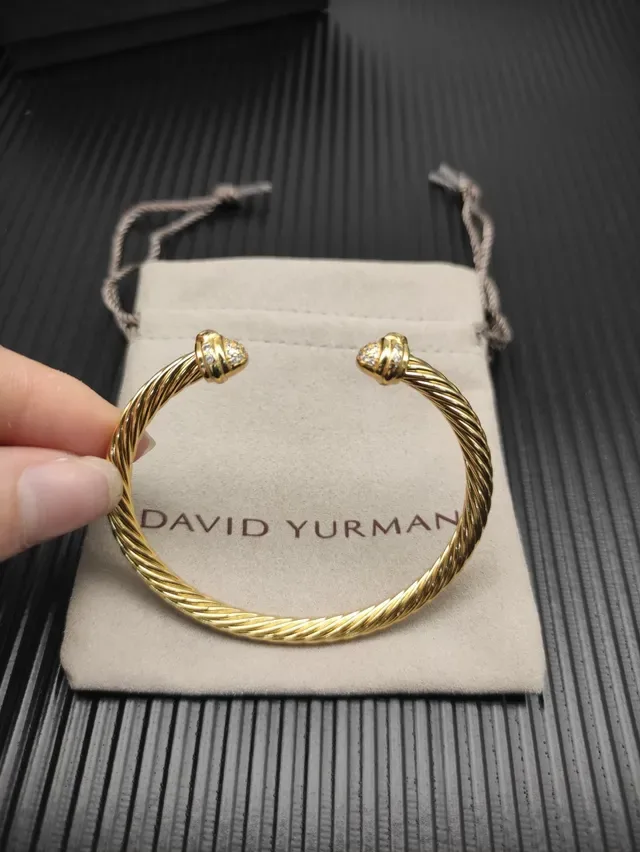 Gold Twisted Rope Diamond Terminal Open Bangle Bracelet 4