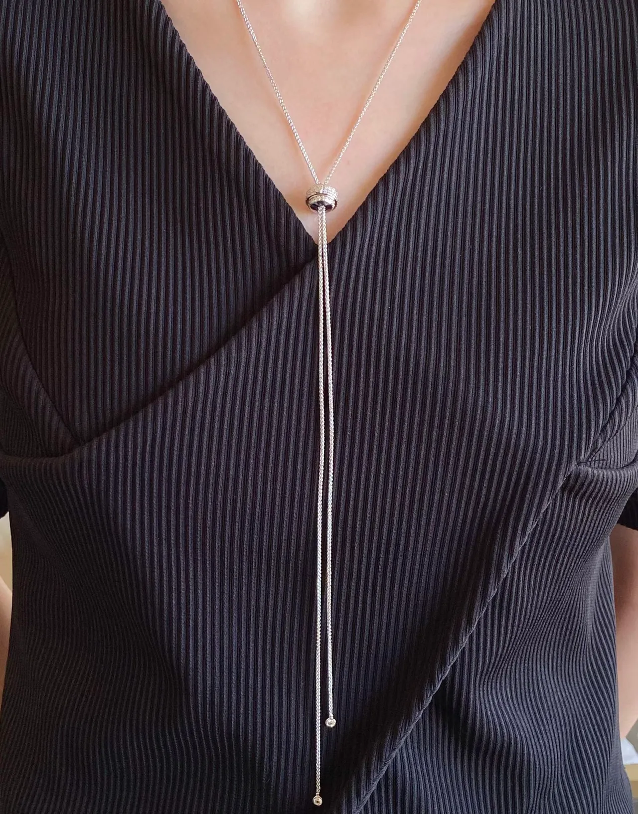 Gold White Chain Pavé-Set Sphere Necklace 8