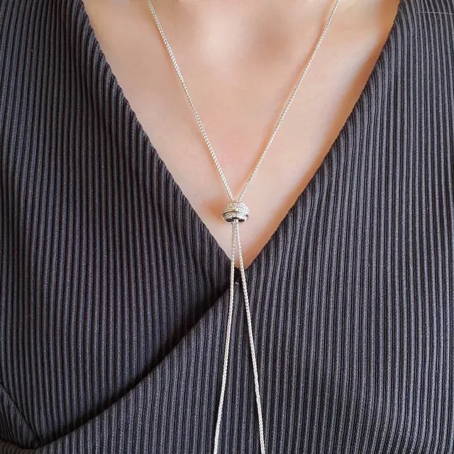 Gold White Chain Pavé-Set Sphere Necklace 9