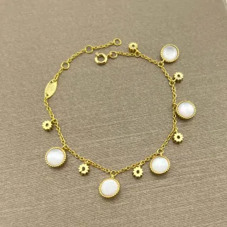 Pulsera de cadena dorada y blanca con charms de cabochón redondos