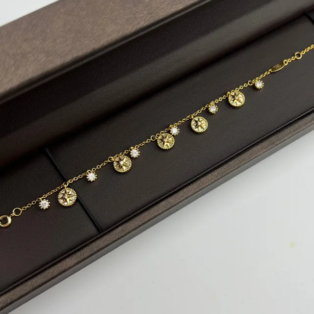 Gold White Chain Round Cabochon Charms Bracelet 6