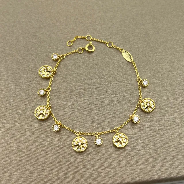 Gold White Chain Round Cabochon Charms Bracelet 8