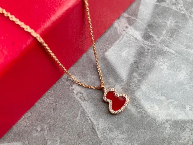Gourd-Shaped Red Enamel and Pavé Stone Pendant Necklace 6