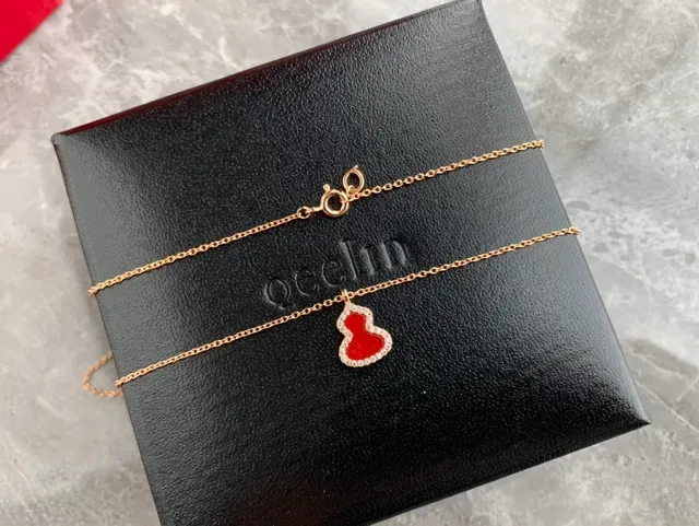 Gourd-Shaped Red Enamel and Pavé Stone Pendant Necklace 7