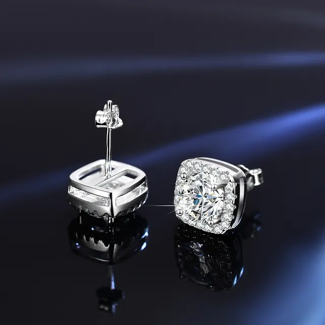GRA Moissanite Cushion-Cut Halo Ring Set Silver Tone Rings 6