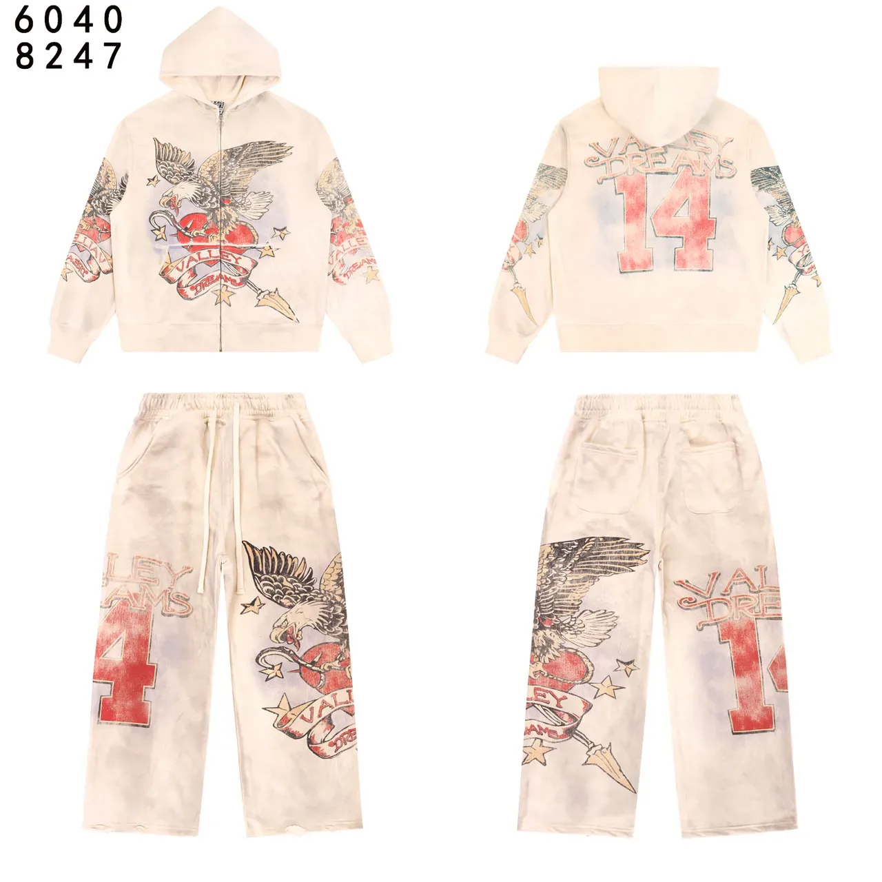 Gradient Dye Eagle Print Zip-Up Hoodie 2