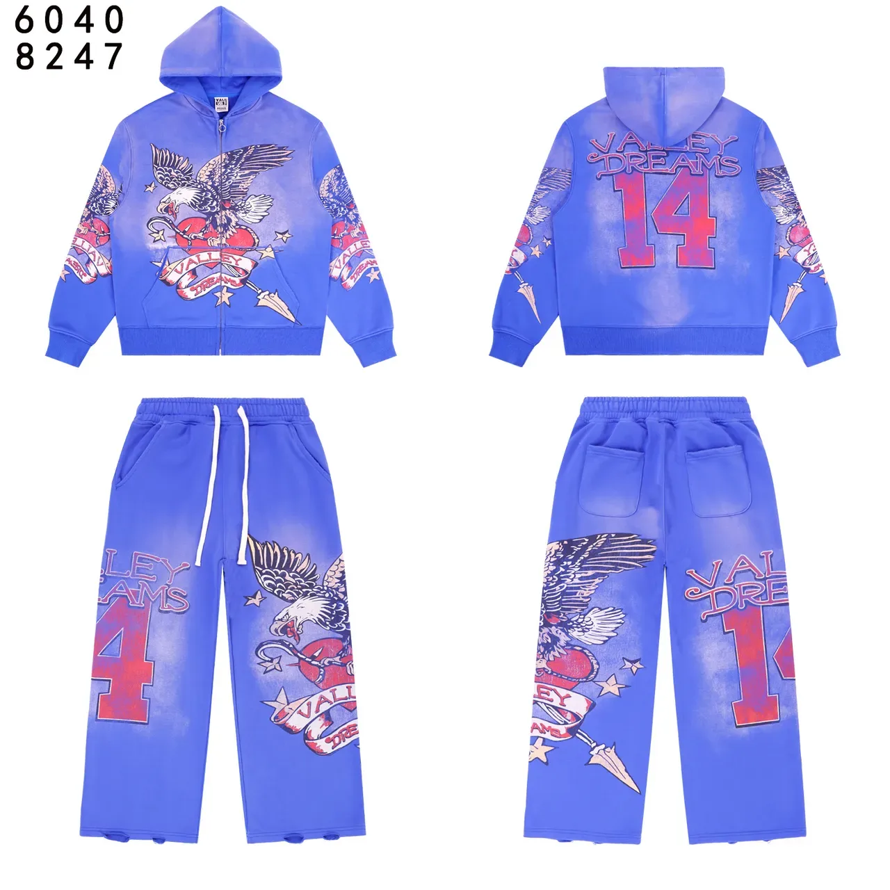 Gradient Dye Eagle Print Zip-Up Hoodie 3