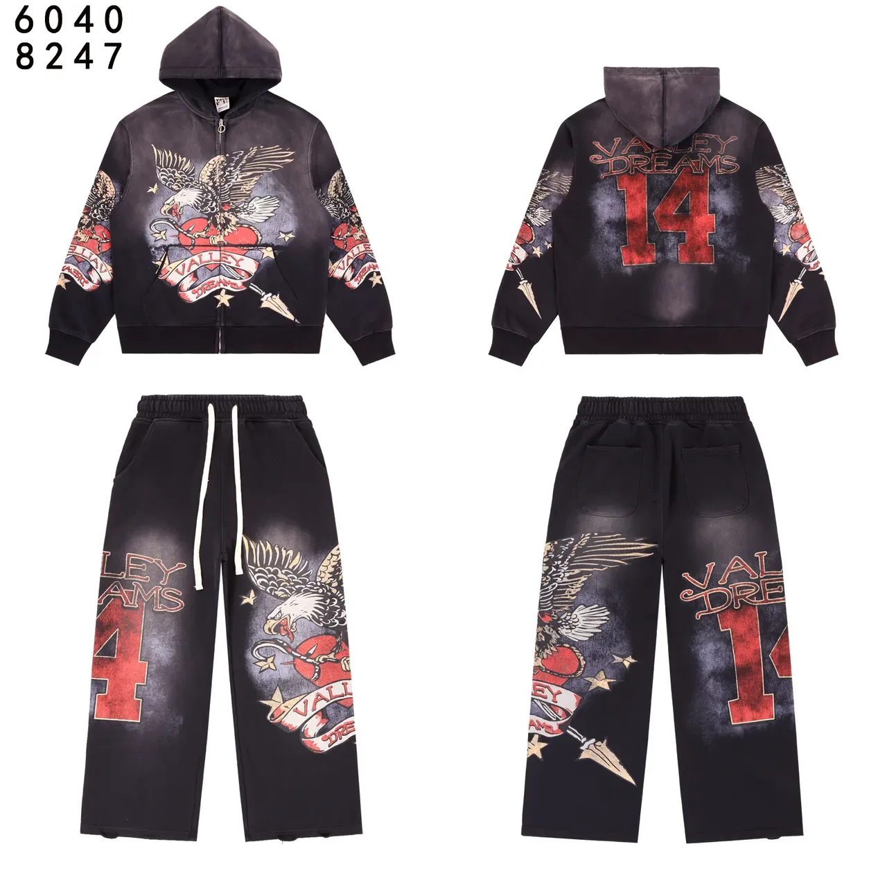 Gradient Dye Eagle Print Zip-Up Hoodie 4