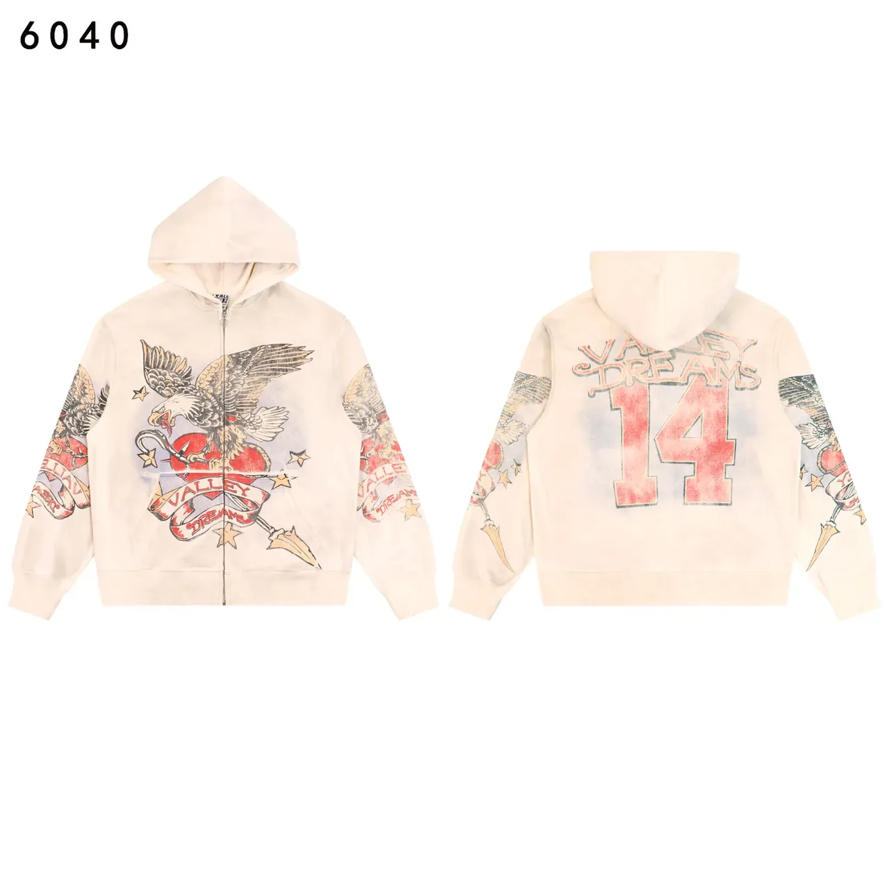 Gradient Dye Eagle Print Zip-Up Hoodie 8