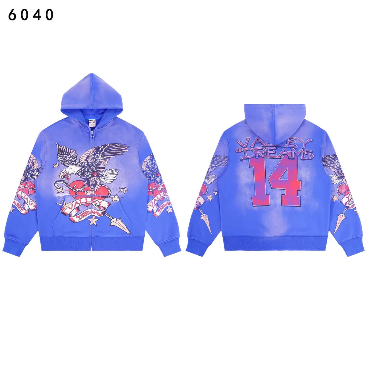 Gradient Dye Eagle Print Zip-Up Hoodie 9