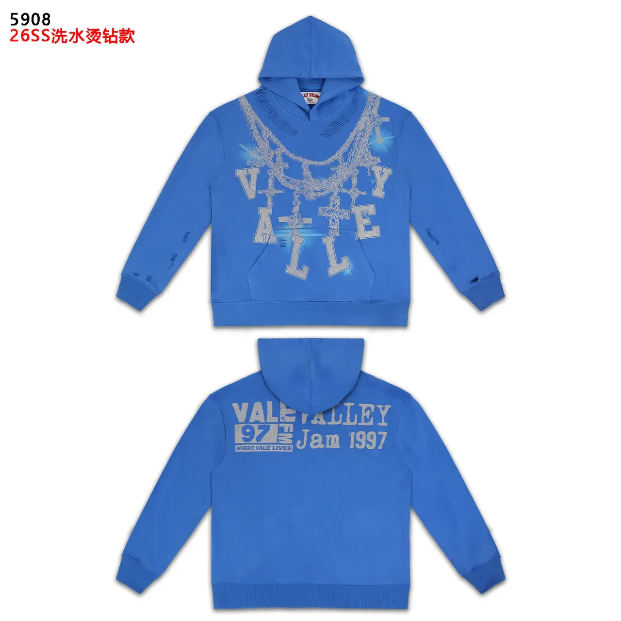 Graphic-Print Distressed Chain Motif Hoodie 3