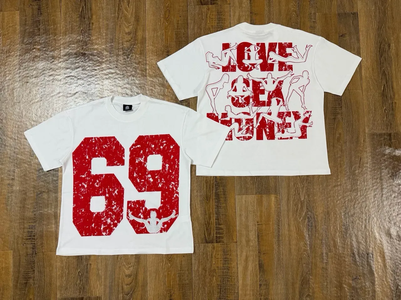 Graphic Print Distressed Typography Silhouette Overlay T-Shirt 2