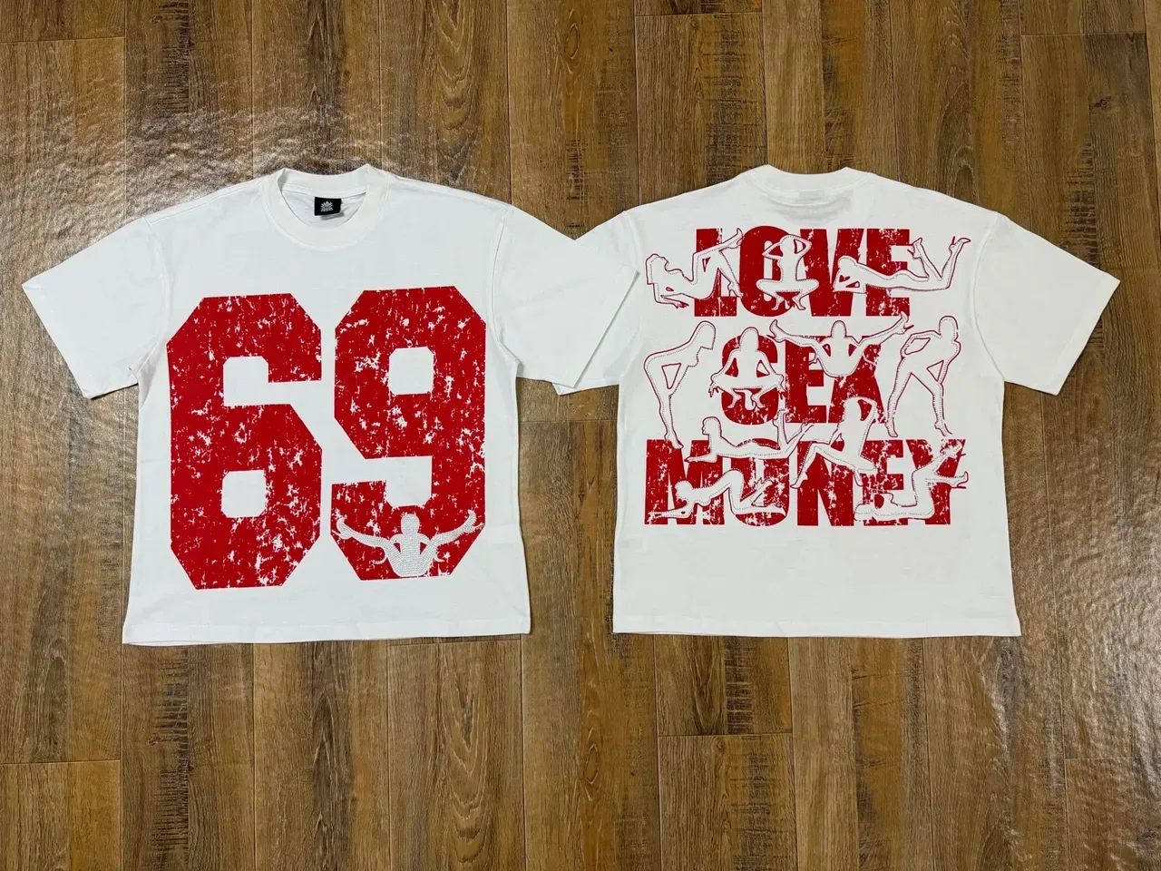 Graphic Print Distressed Typography Silhouette Overlay T-Shirt 4